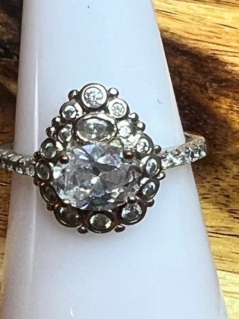 Ring Bomb Party Ring, Size 8, Clear Stones Silver Color Band